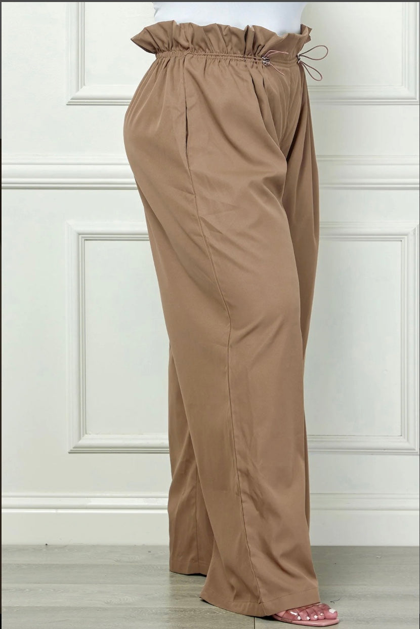 Beige High Waist Wide Leg Paper Bag Pant