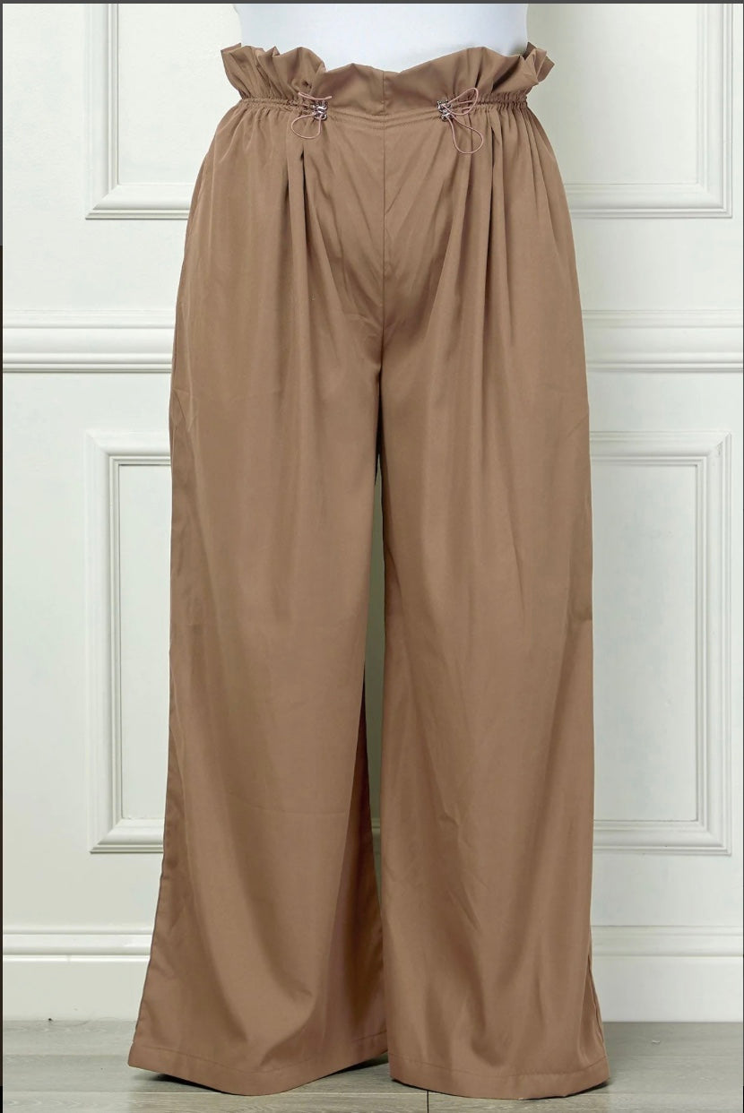 Beige High Waist Wide Leg Paper Bag Pant