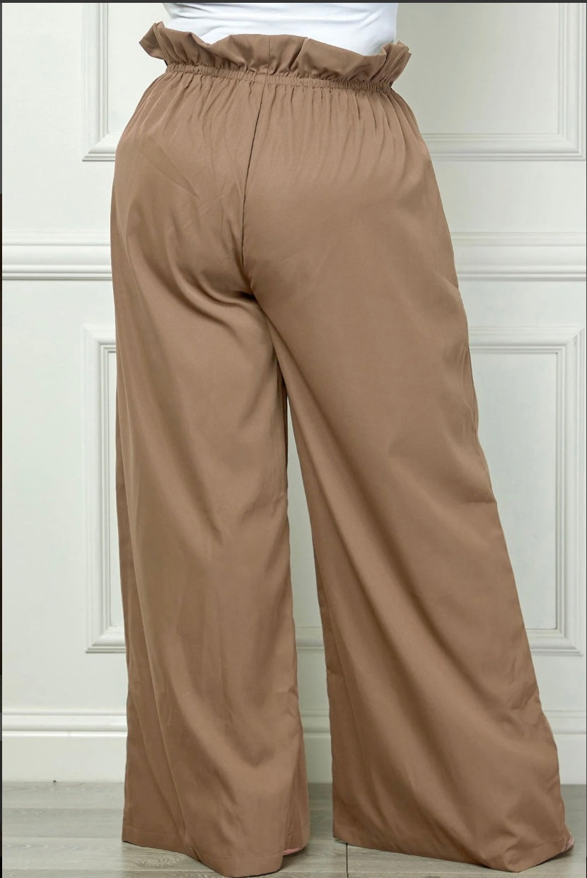 Beige High Waist Wide Leg Paper Bag Pant