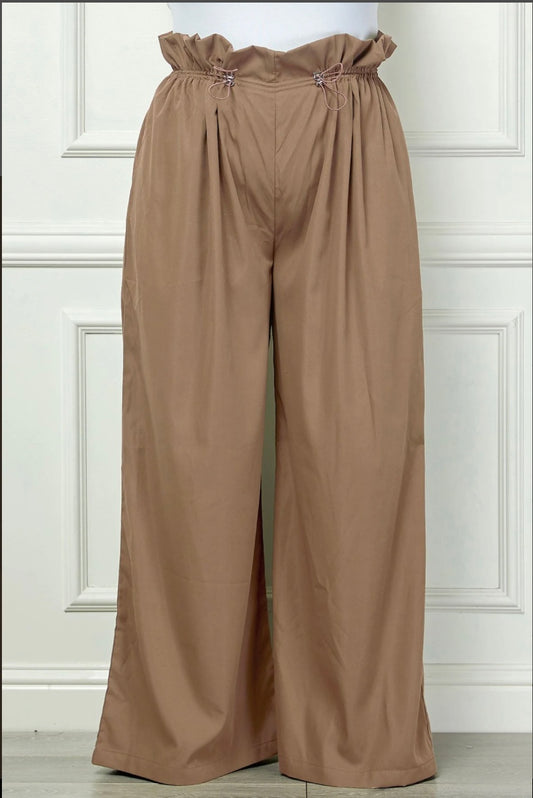 Beige High Waist Wide Leg Paper Bag Pant