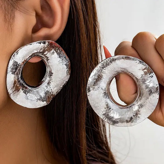 Silver Geo Round Earrings