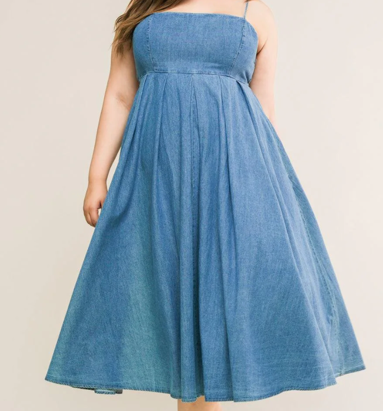 Denim Spaghetti Strap A-line Midi Dress