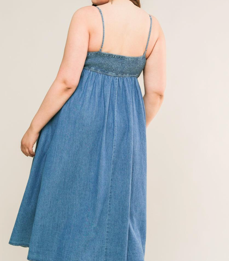Denim Spaghetti Strap A-line Midi Dress